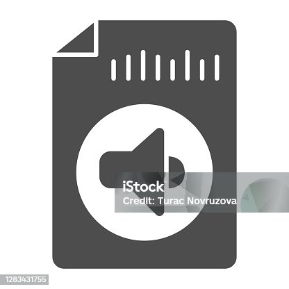 istock Audio file solid icon, Sound design concept, Audiobook sign on white background, Audio file icon in glyph style for mobile concept and web design. Vector graphics. 1283431755