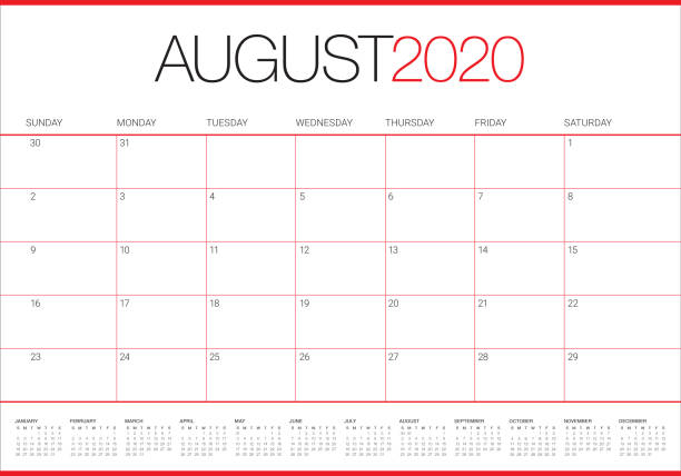 August 2020 desk calendar vector illustration August 2020 desk calendar vector illustration, simple and clean design. august stock illustrations