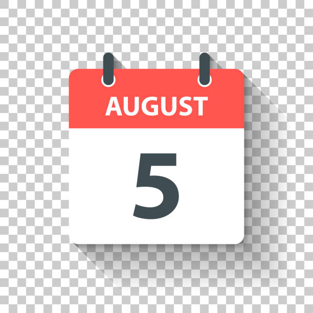 August 5 - Daily Calendar Icon in flat design style August 5. Calendar Icon with long shadow in a Flat Design style. Daily calendar isolated on blank background for your own design. Vector Illustration (EPS10, well layered and grouped). Easy to edit, manipulate, resize or colorize. august stock illustrations
