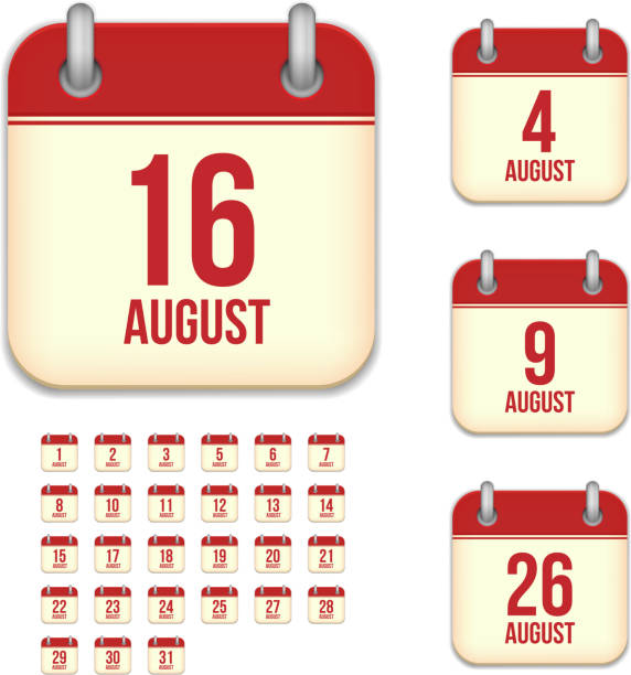 August days. Vector calendar icons eps10 file contain transparent objects and clipping masks 12 17 months stock illustrations