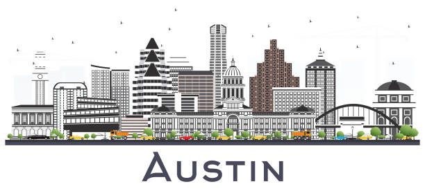 Austin Texas City Skyline with Gray Buildings Isolated on White. Austin Texas City Skyline with Gray Buildings Isolated on White. Vector Illustration. Business Travel and Tourism Concept with Modern Architecture. Austin USA Cityscape with Landmarks. austin texas stock illustrations
