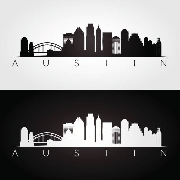 Austin USA skyline and landmarks silhouette Austin USA skyline and landmarks silhouette, black and white design, vector illustration. austin texas stock illustrations