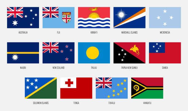 коллекция векторных национальных флагов австралии и океании - tonga stock illustrations