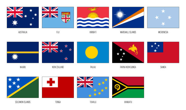 коллекция векторных национальных флагов австралии и океании - tonga stock illustrations