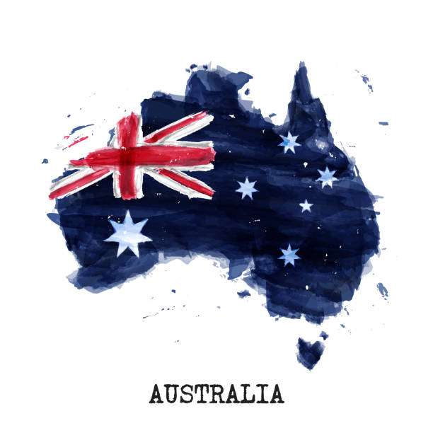 Australia flag watercolor painting design and country map shape with splatter color . isolated background . Vector . vector art illustration