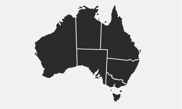 bildbanksillustrationer, clip art samt tecknat material och ikoner med australien karta med regioner isoleras på en vit bakgrund. australiska karta. vektorillustration - australien