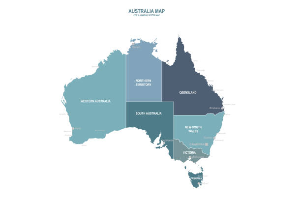 Australia vector map. graphic map of oceania country. australia eps line map. australia stock illustrations