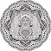 Coloring page for adults. Australian animal. The head of a wombat with patterns. Monochrome ink patterns. Line art. For tattoos and other designs. Zenart