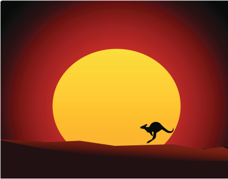 Australian Outback Sunset with Kangaroo/Wallaby (Vector Illustration)