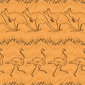 Ethnic Australian seamless pattern with kangaroo, ostrich and boomerang