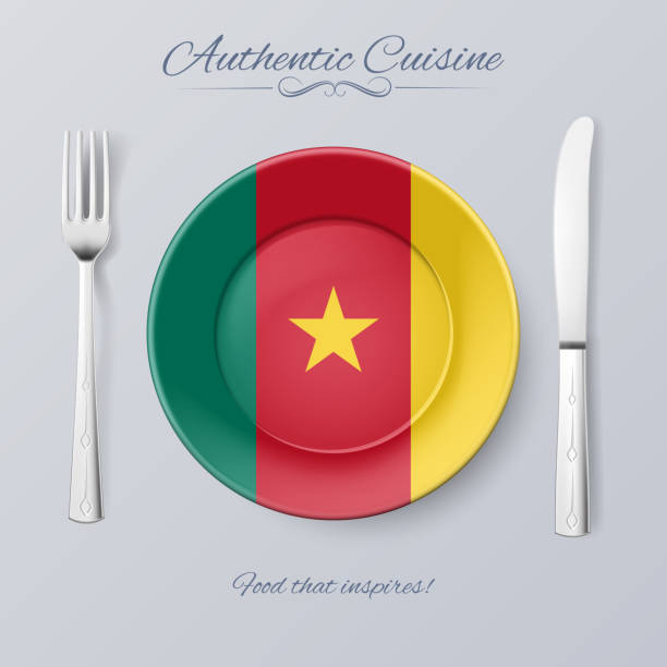 illustrazioni stock, clip art, cartoni animati e icone di tendenza di authentic_cuisine-z-flag_circ_icon - camerun