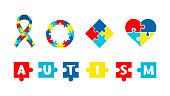 World autism awareness day design elements. Autistic spectrum disorders. Vector illustration, flat, clip art.
