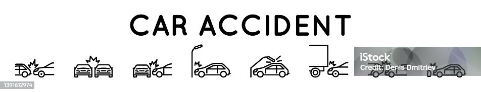 istock Auto Accident Icon Set. Collision, Lamppost. Obstacle On Road, Non-Compliance With Distance. Vector sign in simple style isolated on white background. 1391612974