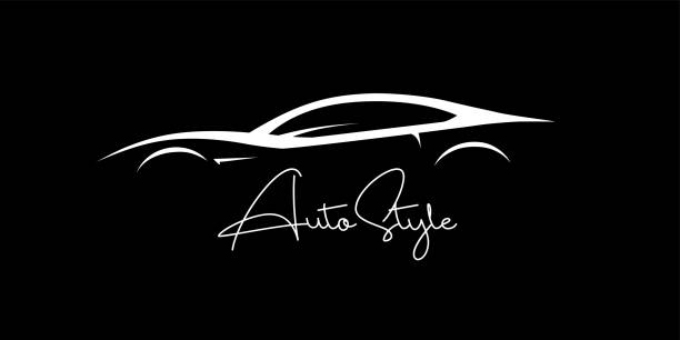 Auto Concept sports car silhouette Auto Style sports car silhouette. Supercar showroom emblem design. Performance motor vehicle dealership logo-concept design. Vector illustration. car silhouettes stock illustrations