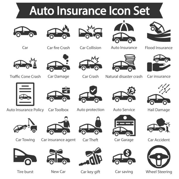 自動車保険アイコンセット - 交通事故点のイラスト素材／クリップアート素材／マンガ素材／アイコン素材