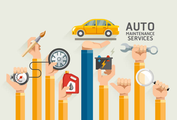 Auto Maintenance Services. Auto Maintenance Services.  mechanic backgrounds stock illustrations