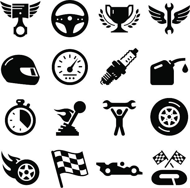 Auto Racing - Black Series Auto racing icon set. Professional clip art for your print or Web project. See more in this series. mechanic clipart stock illustrations