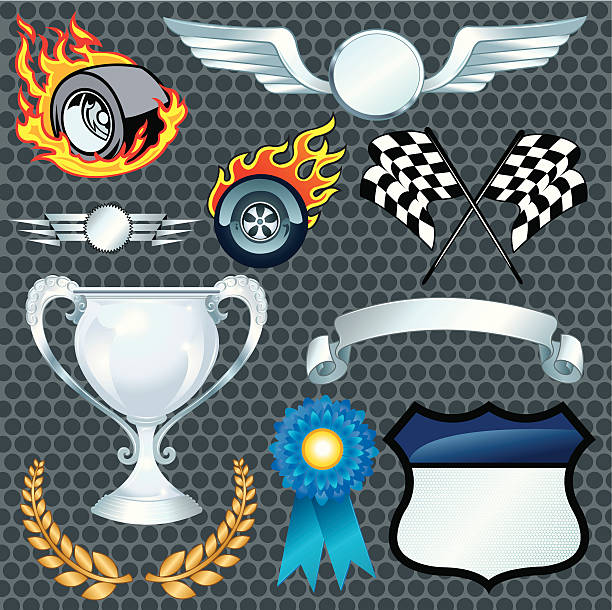 bildbanksillustrationer, clip art samt tecknat material och ikoner med auto racing elements - flaming tire, checkered flag - indy 500