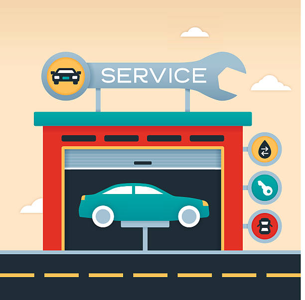 Auto Service Garage Auto service garage and vehicle repair service concept. EPS 10 file. Transparency effects used on highlight elements. garage stock illustrations