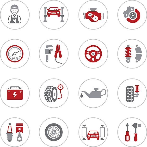 Auto Service Icons High Resolution JPG,CS6 AI and Illustrator EPS 10 included. Each element is named,grouped and layered separately. Very easy to edit. garage silhouettes stock illustrations