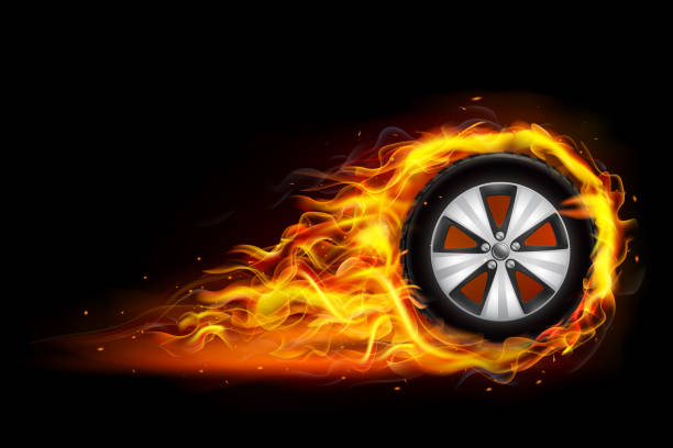 Auto tire in fire, burning wheel, hot car tire – stock vector  hot wheels flames stock illustrations