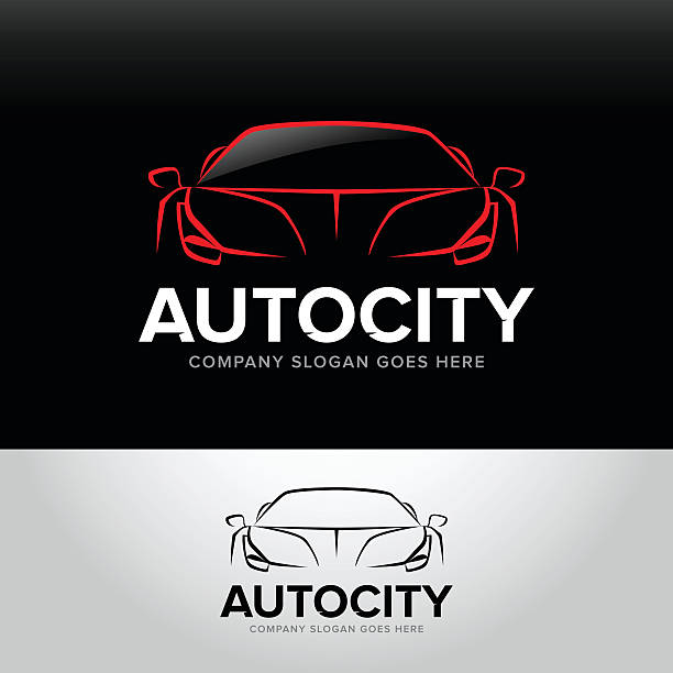 'Autocity' car emblem - car service and repair, vector set. Isolated auto theme emblem garage silhouettes stock illustrations