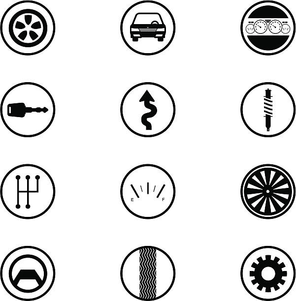 Automobile Icon Set 12 Icons related to automobiles. shift knob stock illustrations