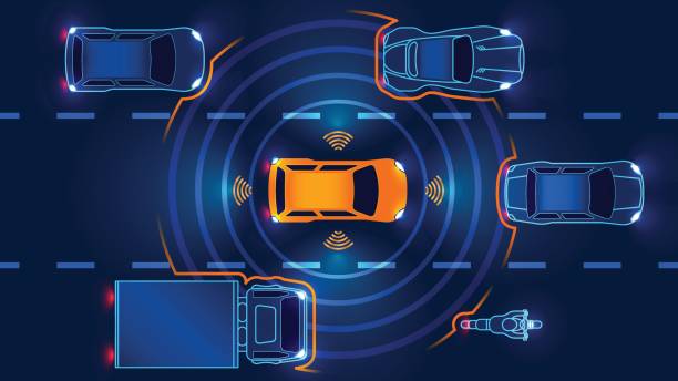 Autonomous smart car vector art illustration