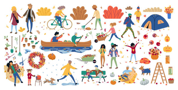 Autumn activities doodle, illustration, doodle, sketch, drawing, vector Illustration, what made by ink and pencil on paper, then it was digitalized. leisure activity stock illustrations