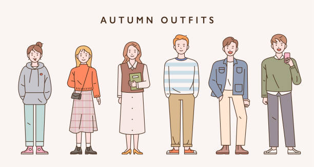 Autumn casual fashion of young people. vector art illustration