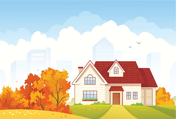 Autumn cottage vector art illustration