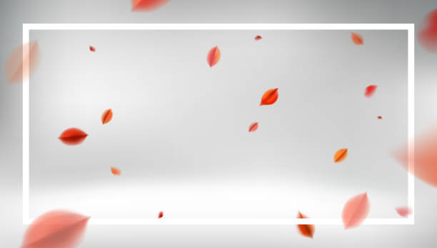赤い飛ぶ乾燥した葉と秋の秋の自然の背景 - 花びら　舞う点のイラスト素材／クリップアート素材／マンガ素材／アイコン素材