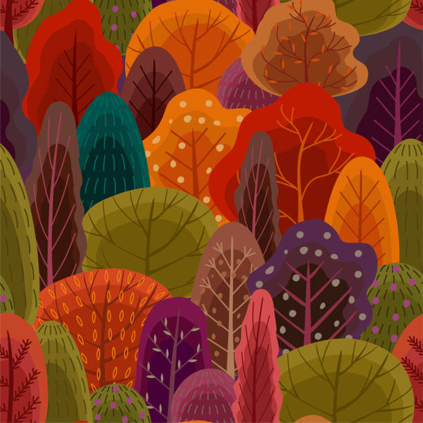 Autumn forest pattern. Vector seamless texture. Trendy flat style. Autumn forest pattern. Vector seamless texture. Trendy flat style. november stock illustrations