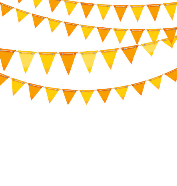 Autumn Holiday Background with Orange and Yellow Bunting Flags vector art illustration