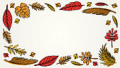 Orange yellow autumn leaves frame background with copy space
