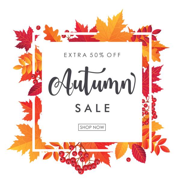 Autumn Leaves Sale Square Frame. Vector illustration template Autumn Sale Background. Shopping offer poster. Vector illustration template - illustration autumn borders stock illustrations