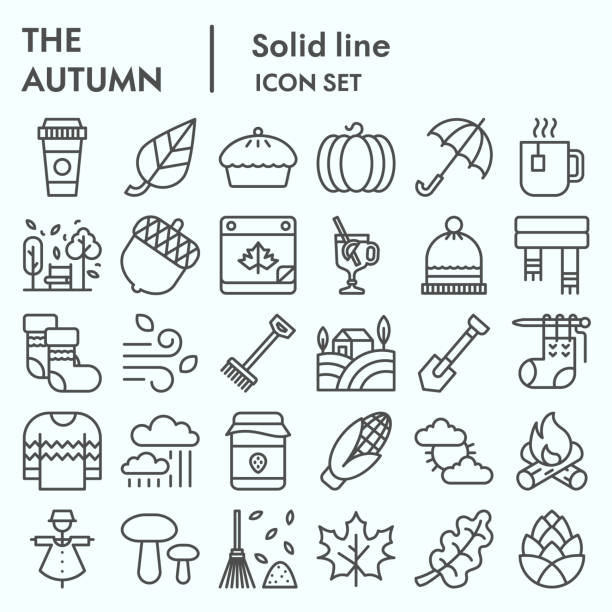 Autumn line icon set, Falling leaves season themed symbols collection, vector sketches, logo illustrations, web symbols, linear pictograms package isolated on white background, eps 10. Autumn line icon set, Falling leaves season themed symbols collection, vector sketches, logo illustrations, web symbols, linear pictograms package isolated on white background, eps 10 autumn symbols stock illustrations