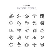 Set of autumn line vector icons. Editable stroke.