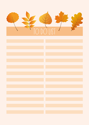 Autumn planner sheet. Fall to-do list. Planner insert or note page template, to do list, schedule, tracker decorated by autumn leaves. Trendy organizer. Business organizer page.