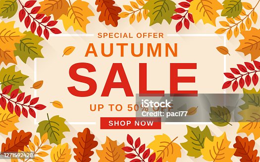 istock Autumn Sale banner background with leaves. 1271592420