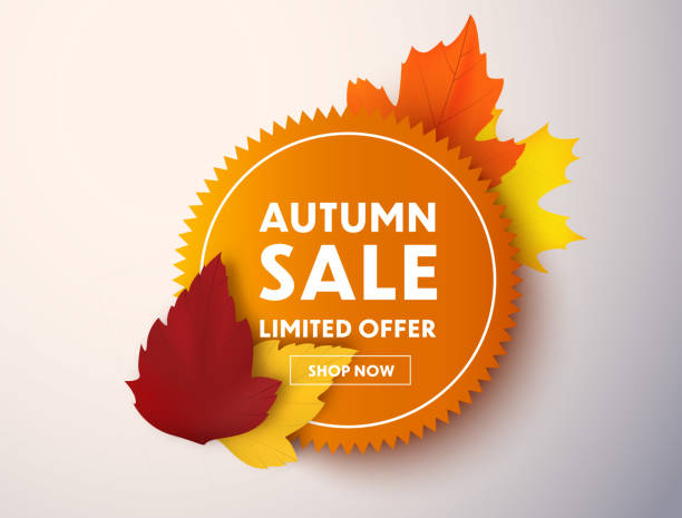 Autumn sale Autumn sale vector banner with autumn leaves. Price tag or label. autumn symbols stock illustrations