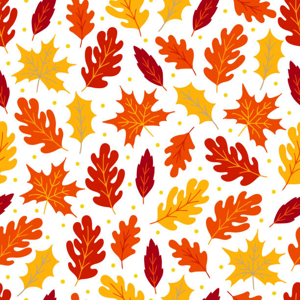 Autumn seamless pattern with maple and oak leaves Autumn seamless pattern with maple and oak leaves on white background. Perfect for seasonal and Thanksgiving Day greeting cards autumn leaves stock illustrations