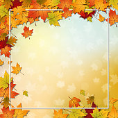 Autumn style blurred vector background with colorful leaves and light effects