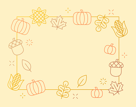 Autumn Thanksgiving Line Frame Fall Symbols