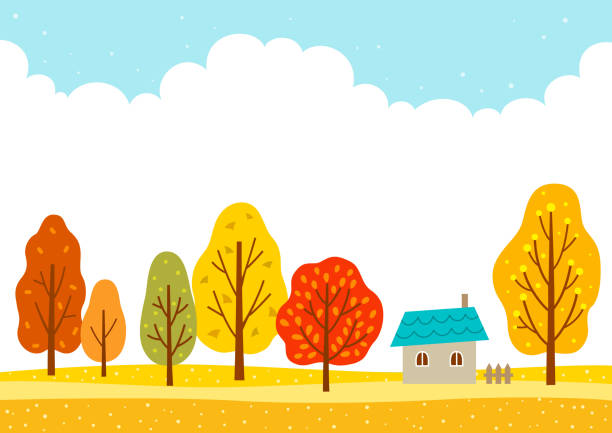 Autumn trees and a house.Autumn landscape Autumn,season,nature,tree,house,landscape,illustration tree backgrounds stock illustrations