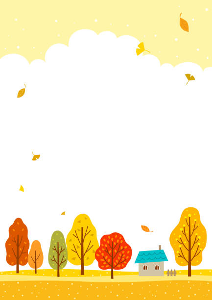 Autumn trees and a house.Autumn landscape. Autumn,season,nature,tree,house,landscape,illustration house borders stock illustrations