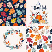 istock Autumnal cards collection and seamless patterns 1024710588