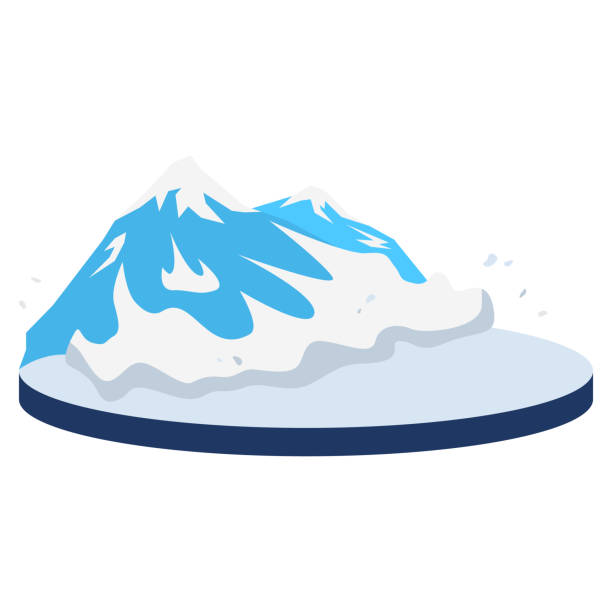 시골 지역 만화 벡터 일러스트레이션의 눈사태. 산비탈에 눈이 내리고 있습니다. 눈 미끄럼, 눈 미끄러짐 장면. 산에 눈이 내린다. 흰색 배경에 고립 된 플랫 컬러 자연 재해 - avalanche stock illustrations