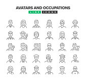 Avatar And Occupations Line Icon Set