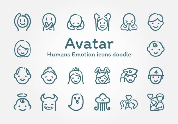 Avatar Humans Emotion icons doodle Avatar Humans Emotion icons doodle thank you kids stock illustrations
